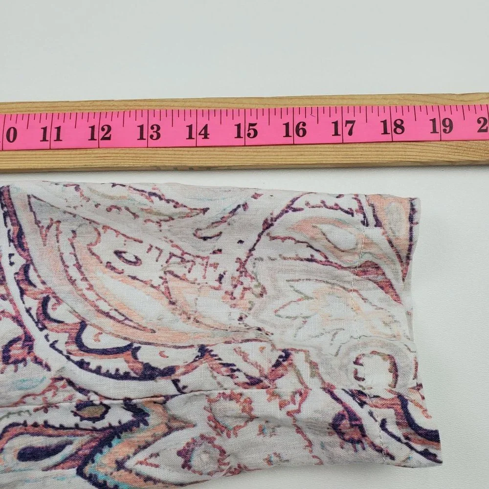 Chico's Womens Paisley Print Zip Up Linen‎ Jacket Size 1 (M) 3/4 Sleeve Career